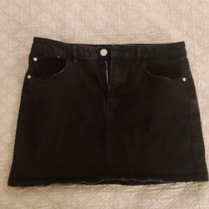 Black Denim Mini Skirt, L